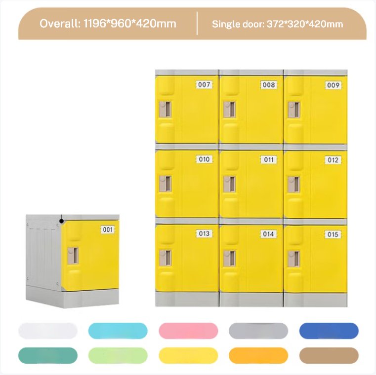 9-door yellow ABS plastic school locker for kindergarten classrooms - 1.1m height"
