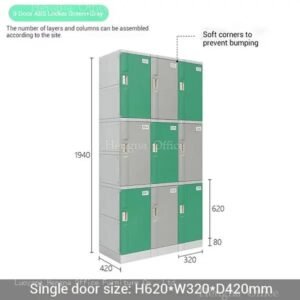9 Door ABS Plastic Waterproof Staff Locker, Durable Storage Cabinet 12.6″W × 16.5″D × 24.4″H for Gym & Workplace