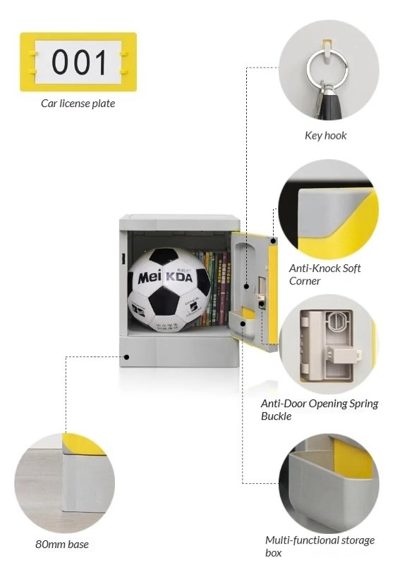 Inside view of ABS plastic locker compartment 372mm wide with rounded interior corners